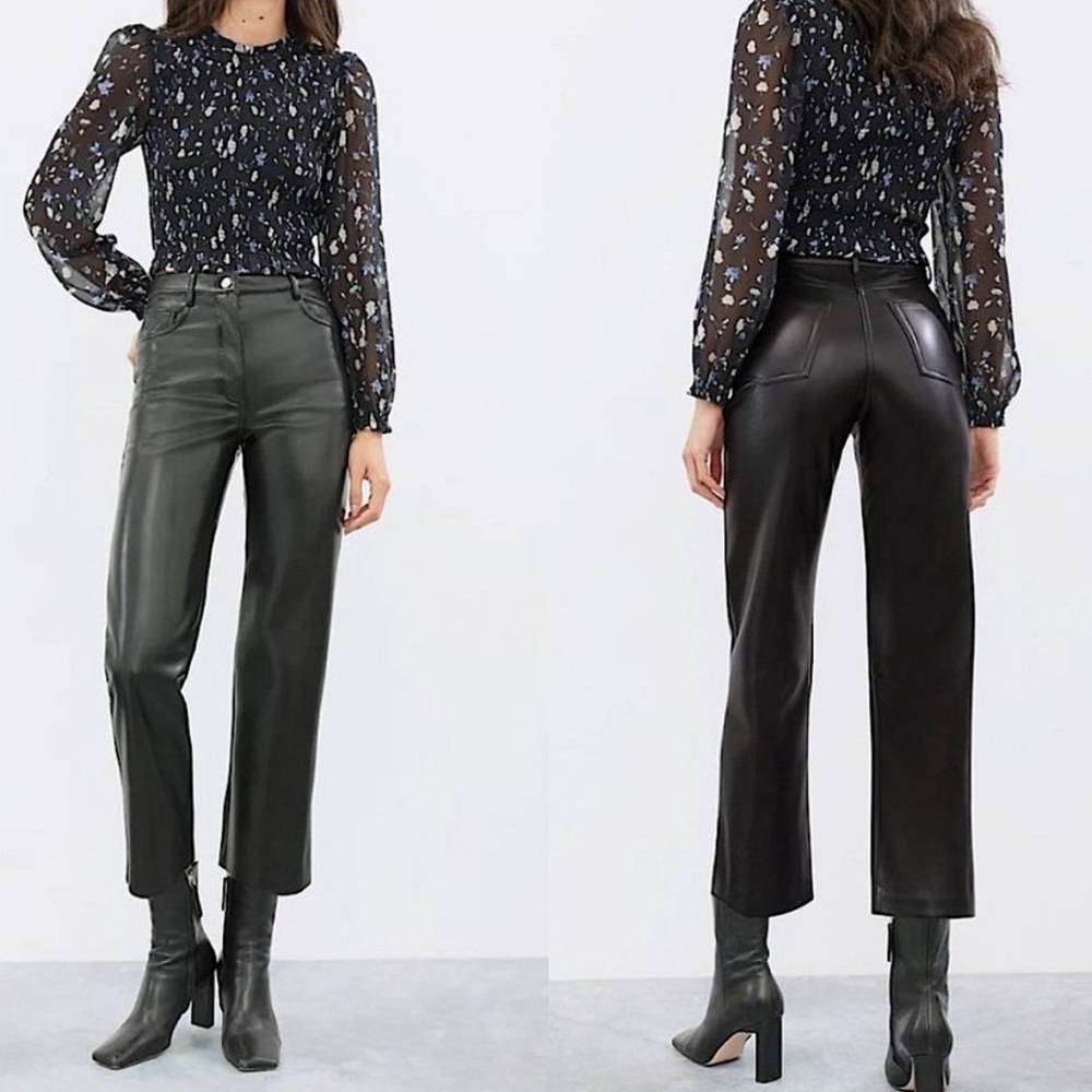 Aritzia Wilfred Black Faux Leather Melina Pant Cropped